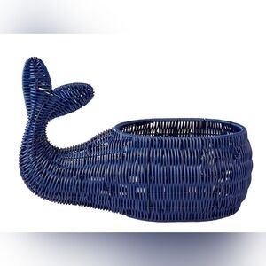 Whale Serving Bowl by CIROA - Navy Blue Wicker Basket for Storage & Serving